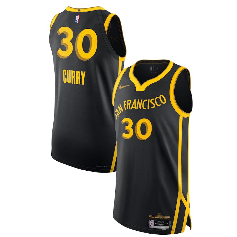 Men Golden State Warriors 30 Stephen Curry Nike Black City Edition 2023-24 Authentic NBA Jersey